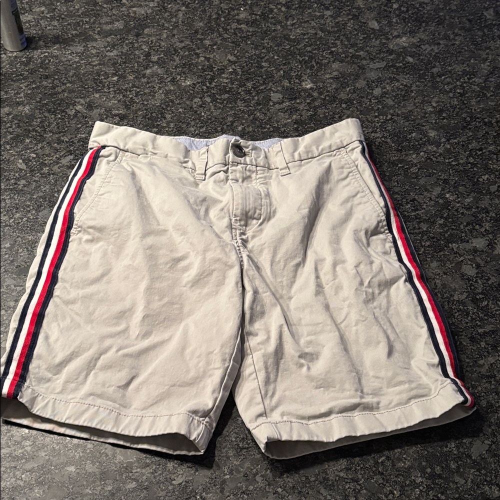Tommy Hilfiger Beige Shorts with Red and Blue Stripes